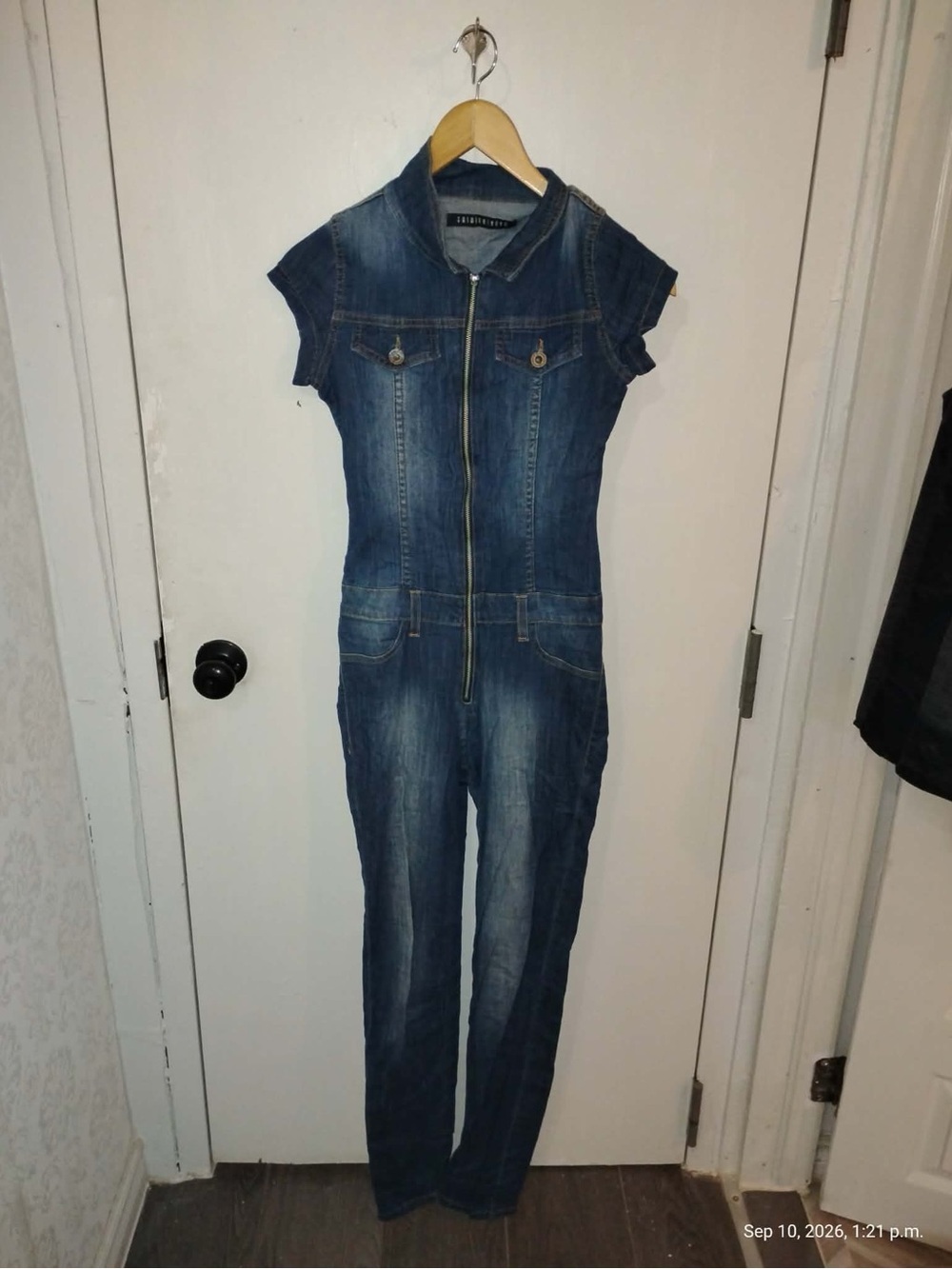 Fashion Nova Blue Denim Zip-Front Jumpsuit